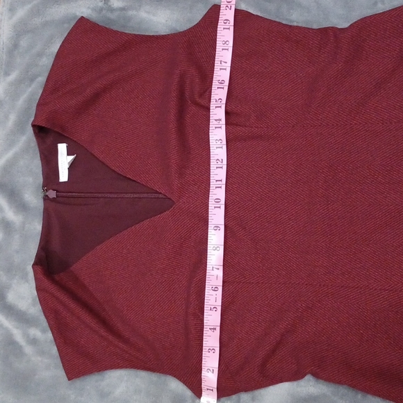 New York & Com Women Stretch Pencil Dress Herringbone Pattern 12 Red Burgundy. - Picture 7 of 13